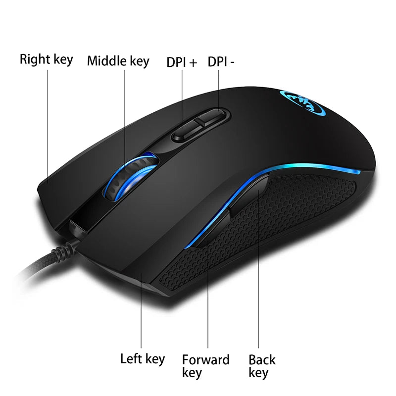 Novo mouse gamer com fio 7 botões 3200dpi led óptico usb