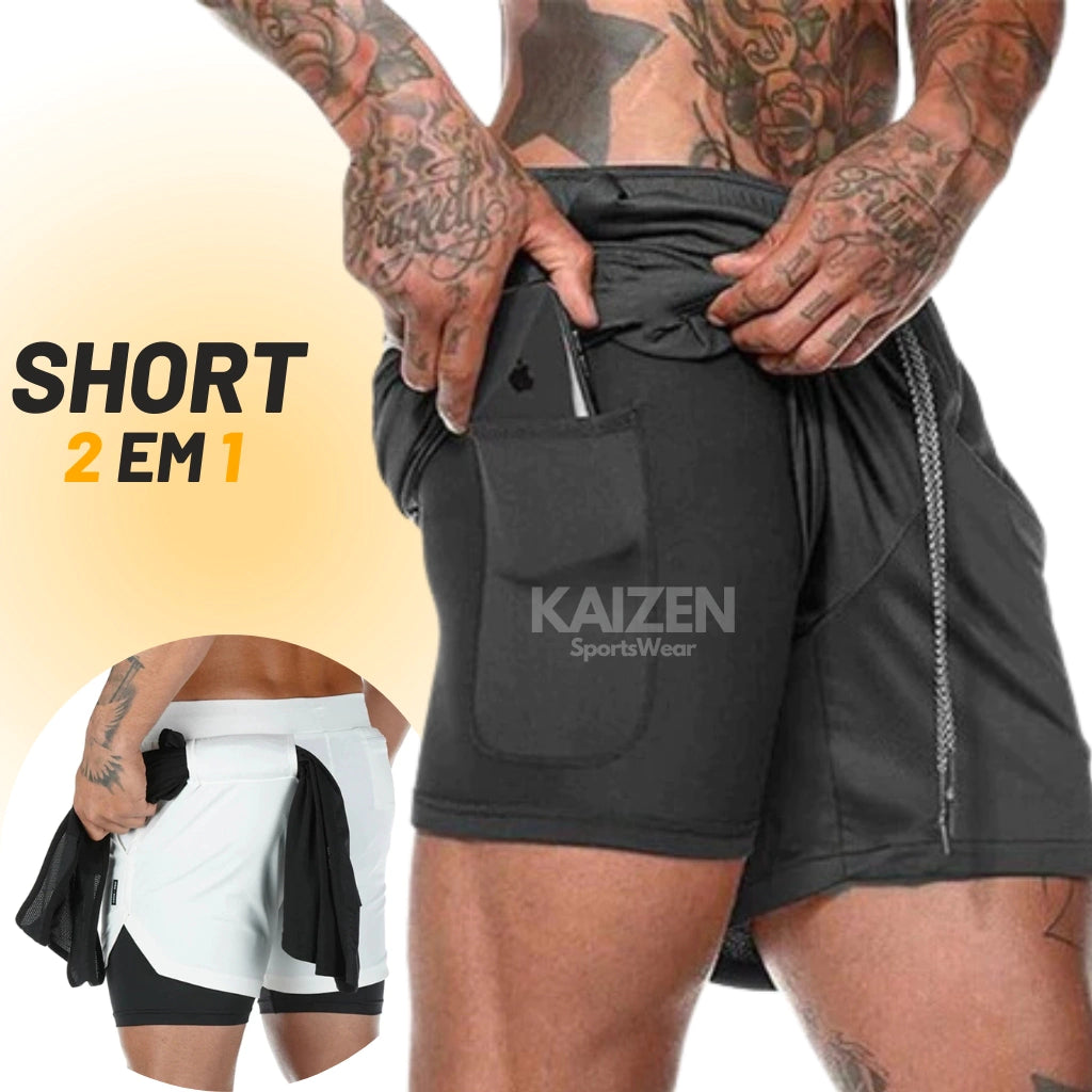 Short Masculino 2 em 1 Ultra Performance Com proteção Uv+20